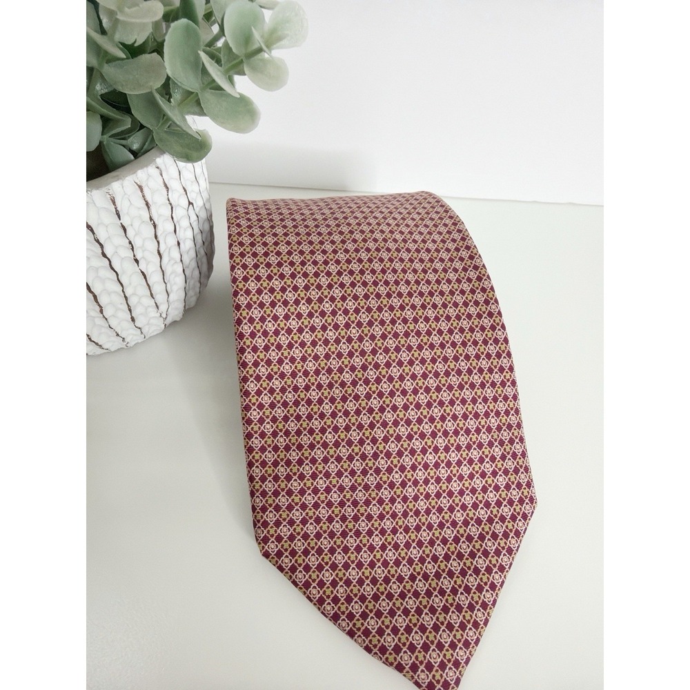 J. Crew‎ Men's Silk Tie Burgundy Geometric 3 3/4" X 59" Preppy Smart Casual